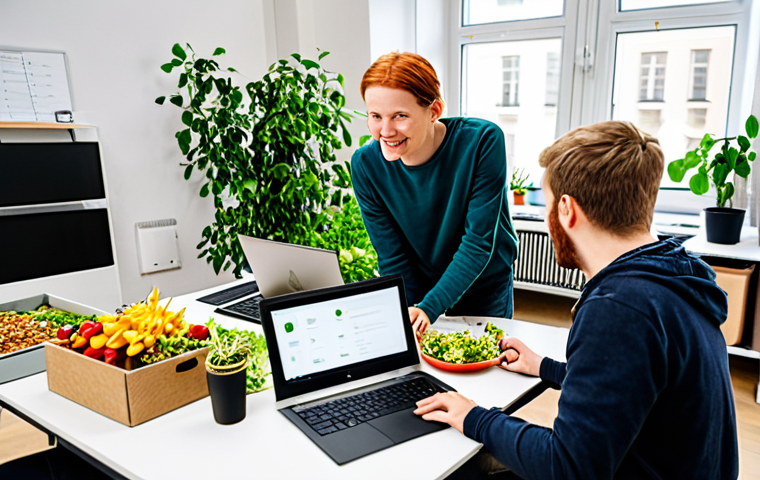 Sustainable Berlin Startup**
"A group of diverse, casually dressed professionals collaborating in a bright, modern office space in Berlin. They are brainstorming ideas around a table covered with laptops and healthy snacks. The scene emphasizes teamwork, innovation, and a commitment to sustainability (recycling bins visible, plants in the background). fully clothed, appropriate attire, safe for work, perfect anatomy, natural proportions, professional environment, family-friendly, showcasing a modern German startup culture focused on solving a problem like food waste reduction, high quality."
**