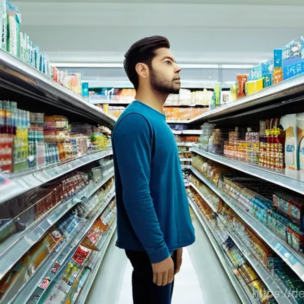 문제해결 중심 포지셔닝의 의사결정 과정 - **Prompt 1: The Overwhelmed Consumer in the Supermarket**
    A young adult, perhaps in their mid-20...