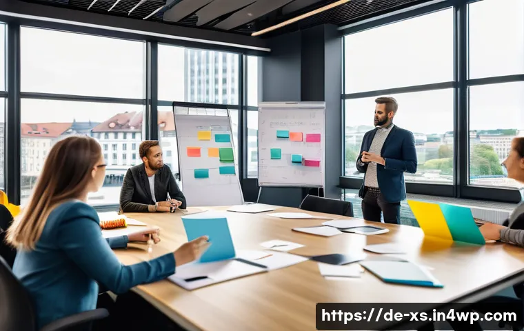 문제해결 중심 포지셔닝을 위한 실습 워크숍 운영 방법 - A diverse group of professionals engaged in a structured brainstorming session in a modern conferenc...