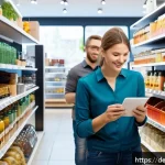 Home 23 문제해결 중심 포지셔닝의 시장 반응 분석 - A modern retail store scene in Germany, showcasing a diverse group of customers thoughtfully examini...