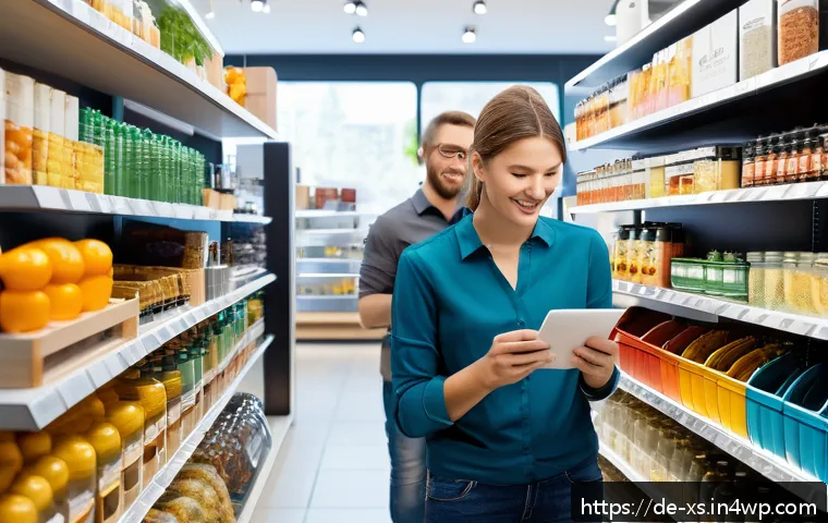 문제해결 중심 포지셔닝의 시장 반응 분석 - A modern retail store scene in Germany, showcasing a diverse group of customers thoughtfully examini...